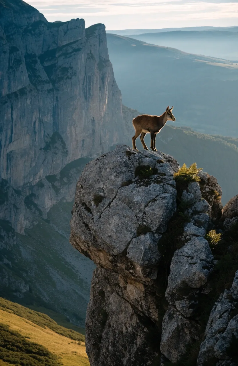 Ave rupícola planeando junto a un cortado de caliza al atardecer en Picos de Europa