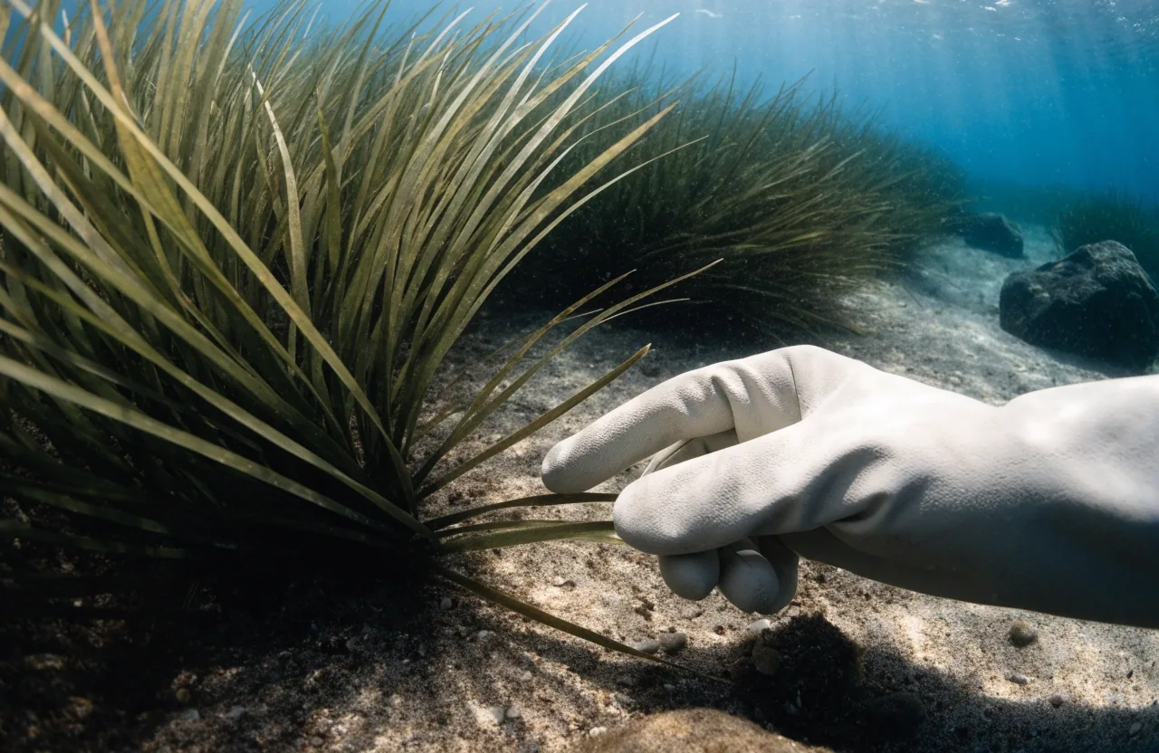 Fondo marino mediterráneo con manchas de pradera y sedimento a la vista