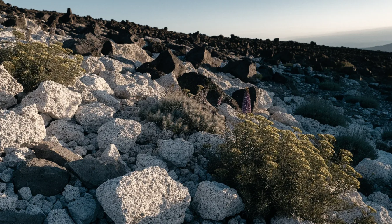 Coladas volcánicas y piedra pómez con vegetación de alta montaña en el Teide