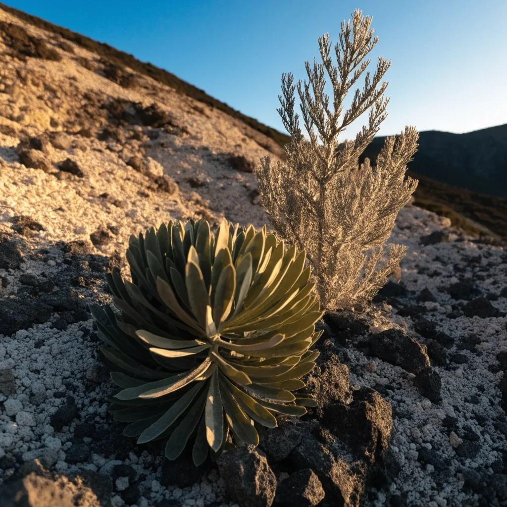 Plantas endémicas de alta montaña sobre pumita volcánica en el Teide